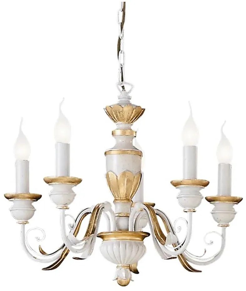 Lustră pe lanț Ideal Lux FIRENZE 5xE14/40W/230V d. 55 cm alb/auriu