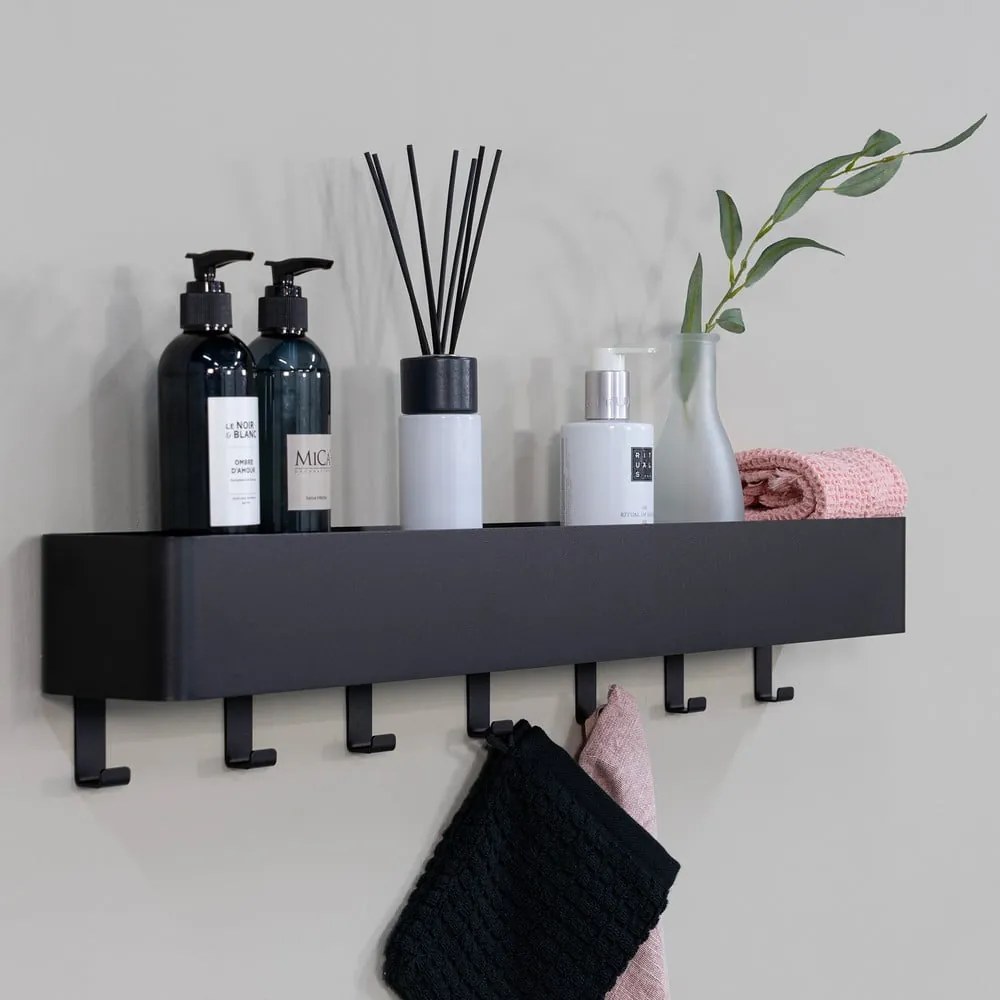 Raft pentru baie negru de montat pe perete din oțel Multi – Spinder Design