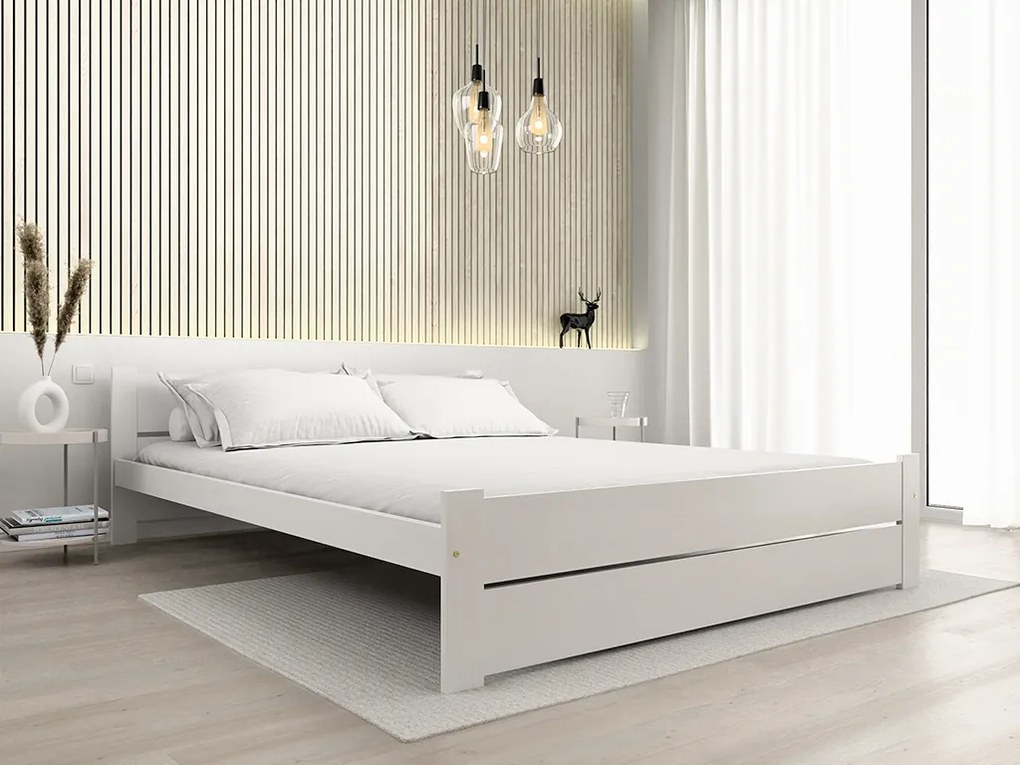 Pat IKAROS DOUBLE 140 x 200 cm, albă Saltea: Saltea Deluxe 10 cm, Somiera: cu somiera din laturi