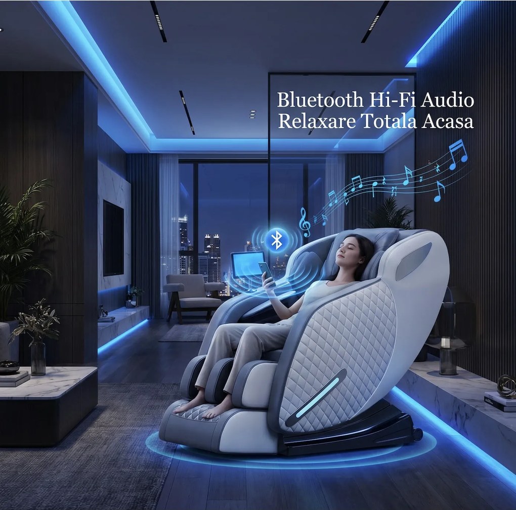 Fotoliu de masaj full body cu AI Voice, sina SL-Track si airbag 360, Gri