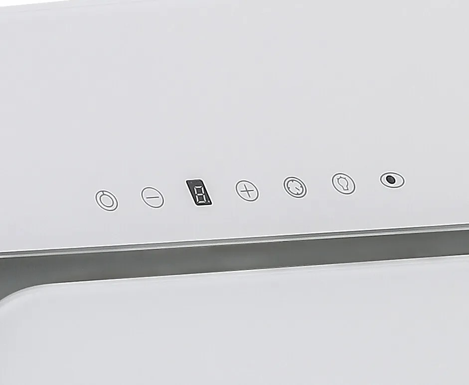 Hota KUGERR D8 - 90cm Alba, Putere Absorbtie 983 mc/h, Sticla, Alba, Decorativa, Puternica, Silentioasa, cu Telecomanda, de Perete