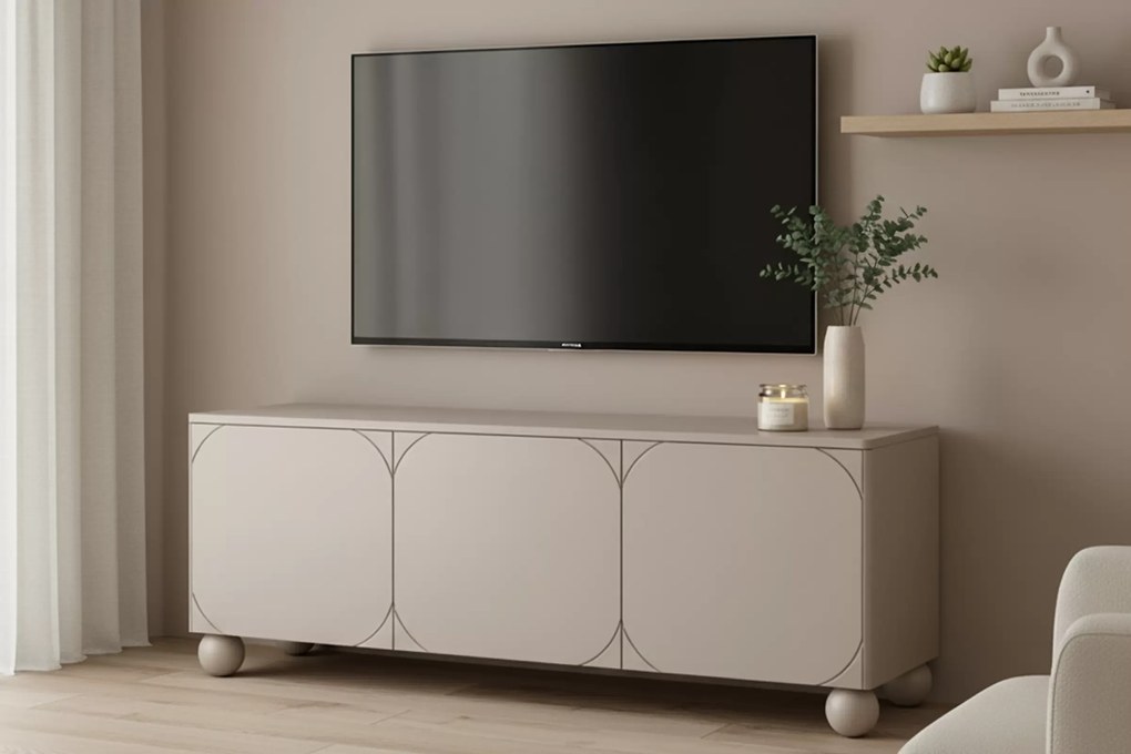 Comodă TV Sonatia II 150 cm cu trei uși pe picioare tip bile- cașmir