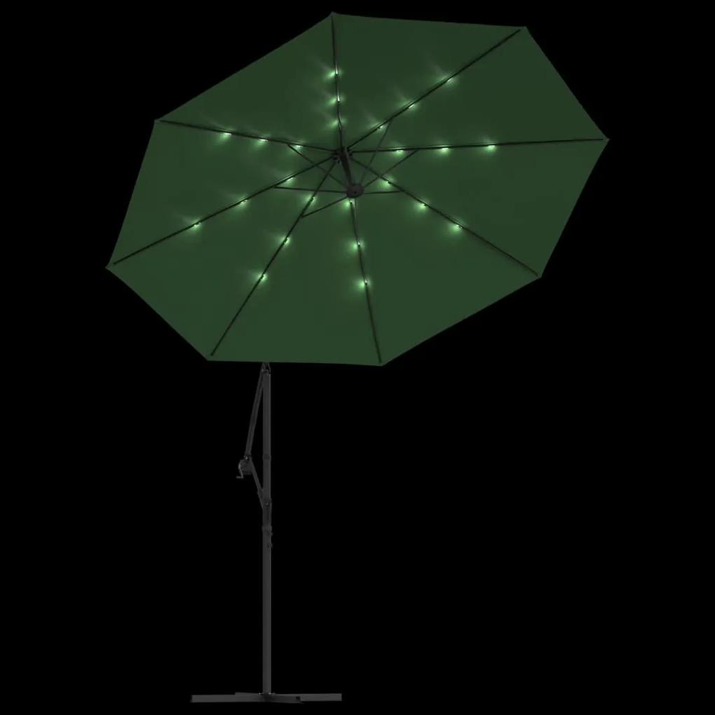 Umbrela suspendata, iluminare LED, 300 cm, verde, stalp metalic Verde, 300 cm