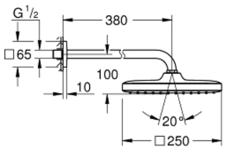 Palarie dus patrata crom O 250 mm cu brat de dus Grohe Tempesta Cube