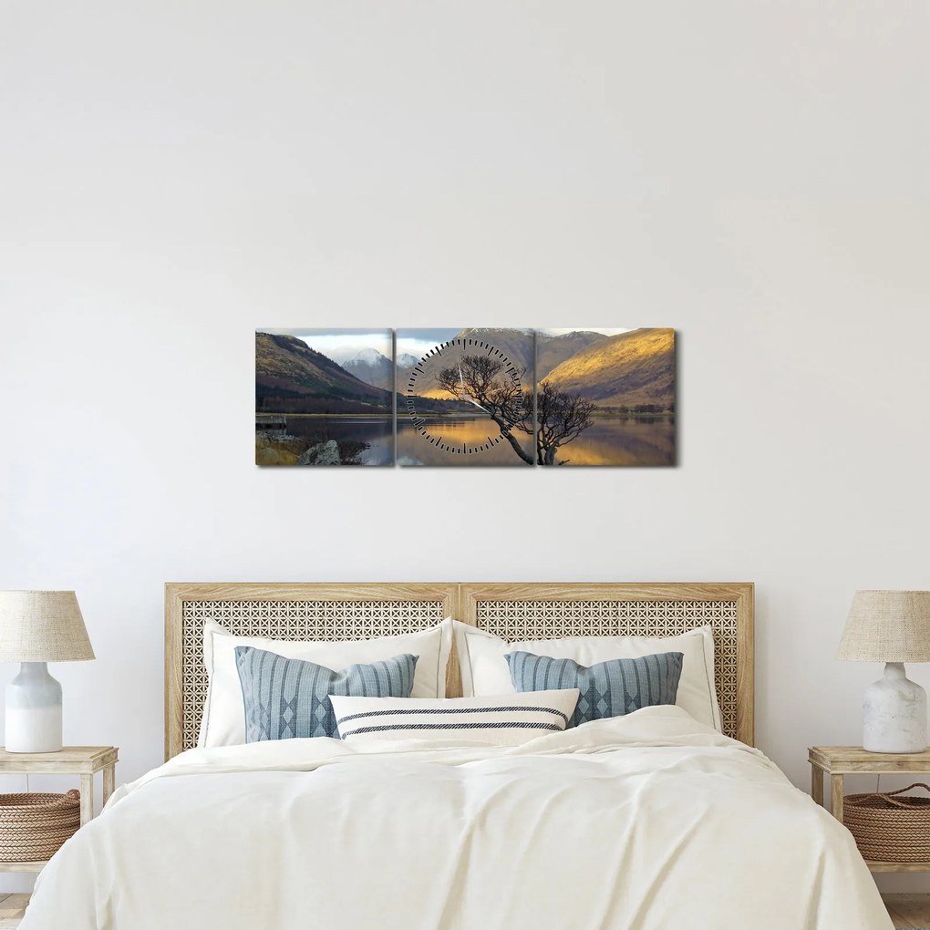 Tablou - Munții de lângă lac (cu ceas) (90x30 cm)