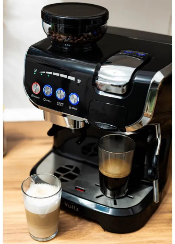Espressor cu cafea boabe si capsule Oliver Voltz OV51171L8M, 2672W, 2 L, 5 adaptoare, 19 bar, Rasnita incorporata, Negru
