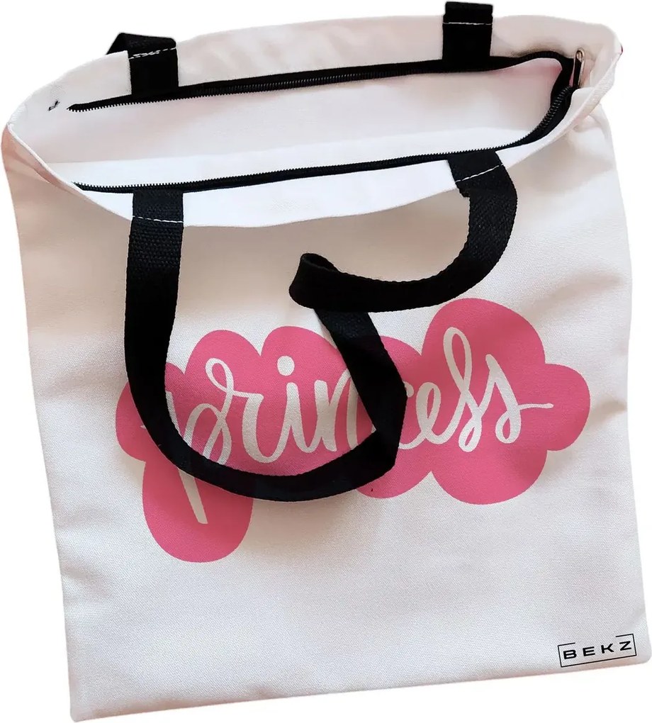 Sacosa de Panza pentru Cumparaturi, Geanta Tote, model Princess, Cu fermoar, 38x34.5 cm, Alba, BEKZ®