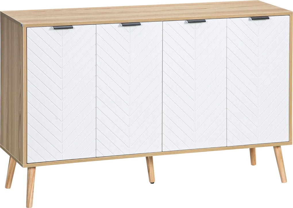 HOMCOM Comodă Bucătărie, Mobilier de Bucătărie cu Rafturi Reglabile și Picioare din Lemn de Pin, Bufet Modern pentru Living, Living, Sala de Mese, 120x35x77,4cm, Natural și Alb | Aosom Romania