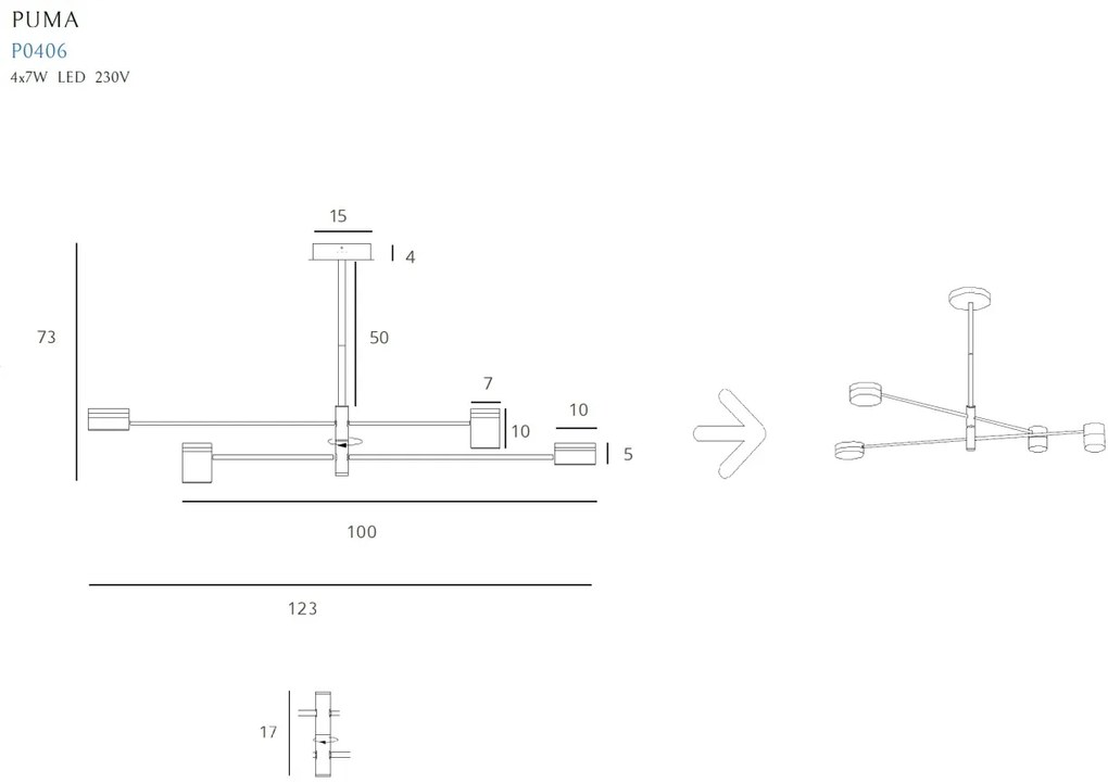 Lustra design minimalist cu 4 surse de lumina LED Puma P0406 MX