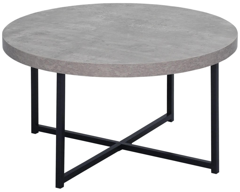 HOMCOM Masă de cafea rotundă cu efect beton ceruit din lemn și metal, Ø 80 x 45 cm, suport încrucișat | Aosom Romania