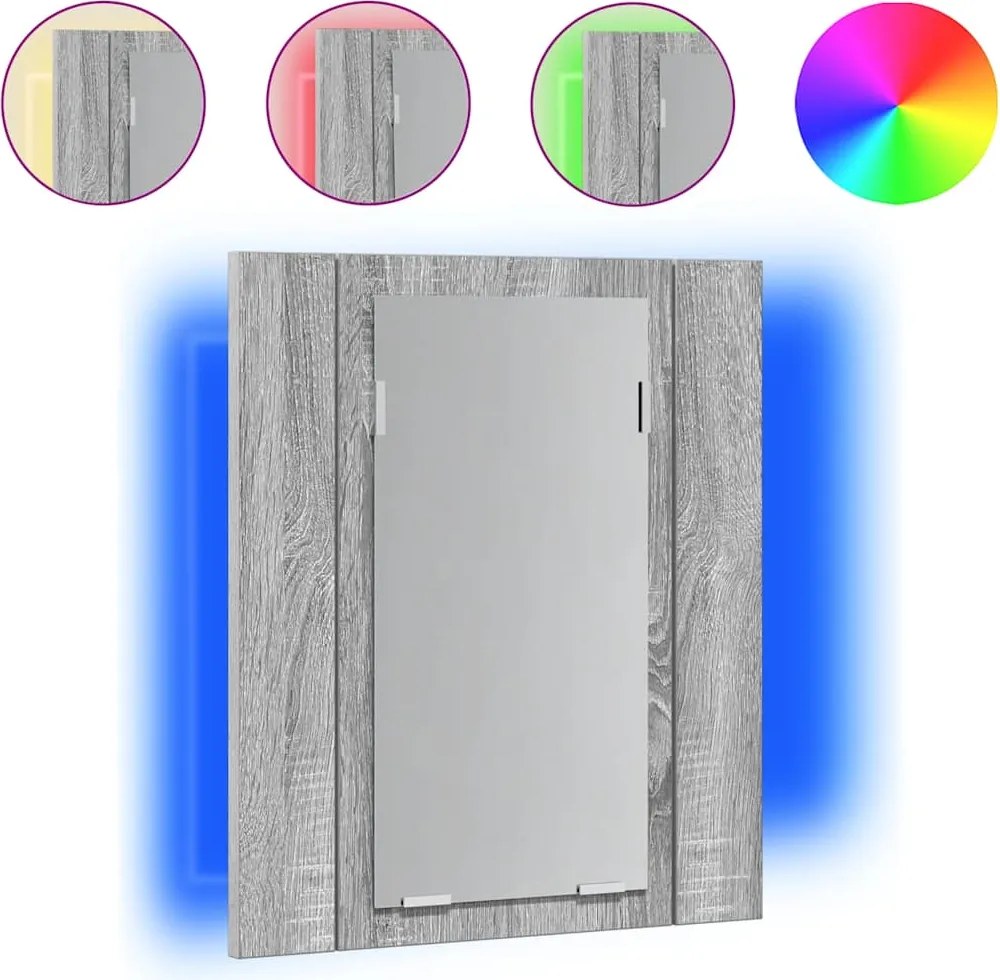 vidaXL Dulap cu oglindă cu LED de baie, gri sonoma, 40x12x45 cm, lemn