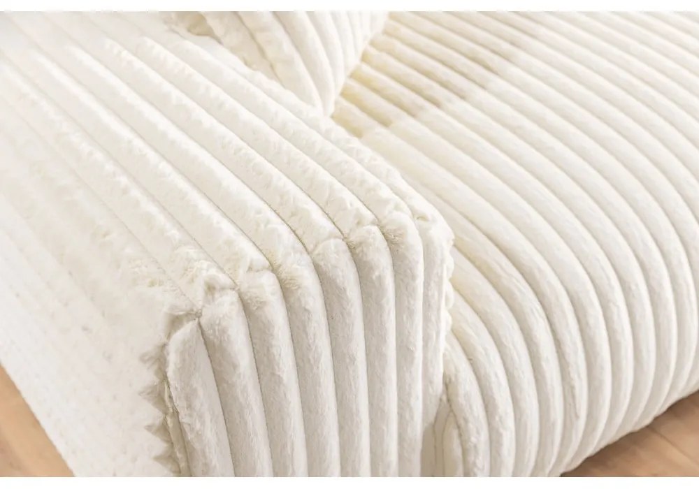 Colțar crem extensibil, cu spațiu de depozitare, cu tapițerie din catifea reiată (cu colț pe partea dreaptă) Sarina – Ropez