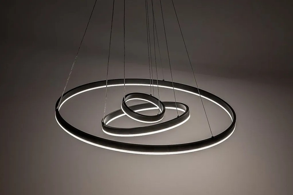 Lustra LED cu telecomanda cu 3 inele metal negru Isaure