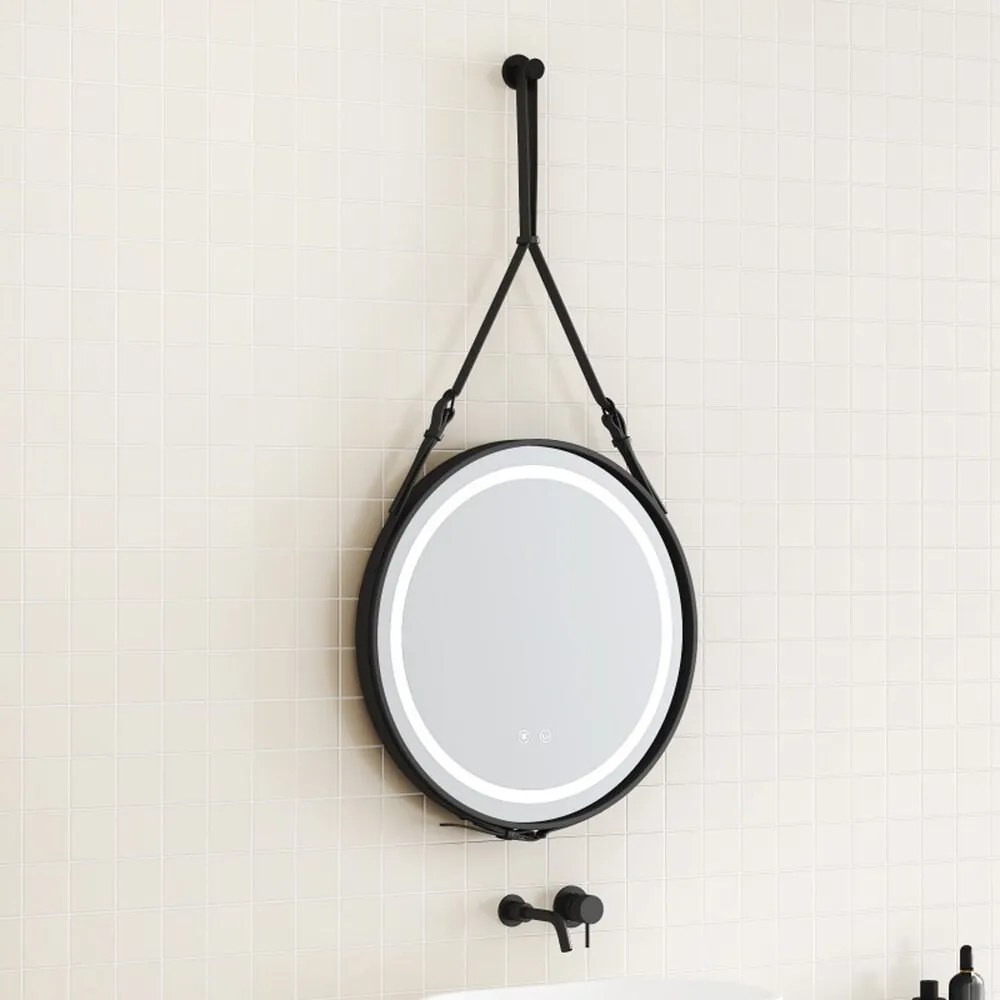 Oglinda cu iluminare si dezaburire Inter Ceramic Catania cu rama neagra 60 cm