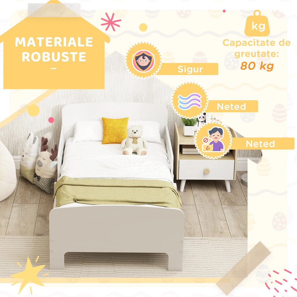 AIYAPLAY Pat Montessori pentru Copii 3-8 Ani din Lemn FSC cu Apărători Laterale și Margini Netede, 143.5x74.2x54 cm, Alb | Aosom Romania