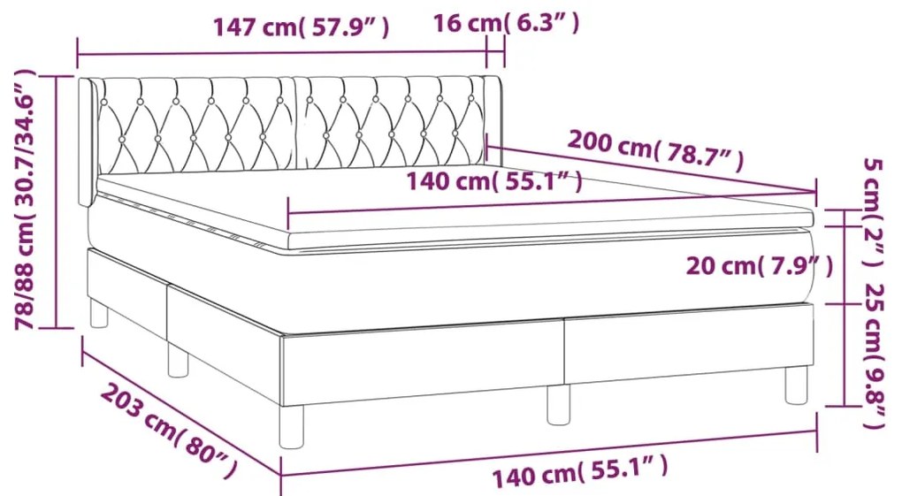 Pat box spring cu saltea, gri inchis, 140x200 cm, textil Morke gra, 140 x 200 cm, Design cu nasturi