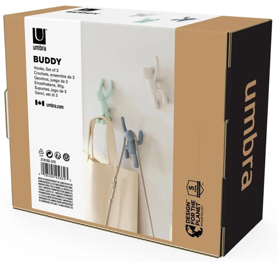 Cârlige 3 buc. de montat pe perete din plastic Buddy – Umbra