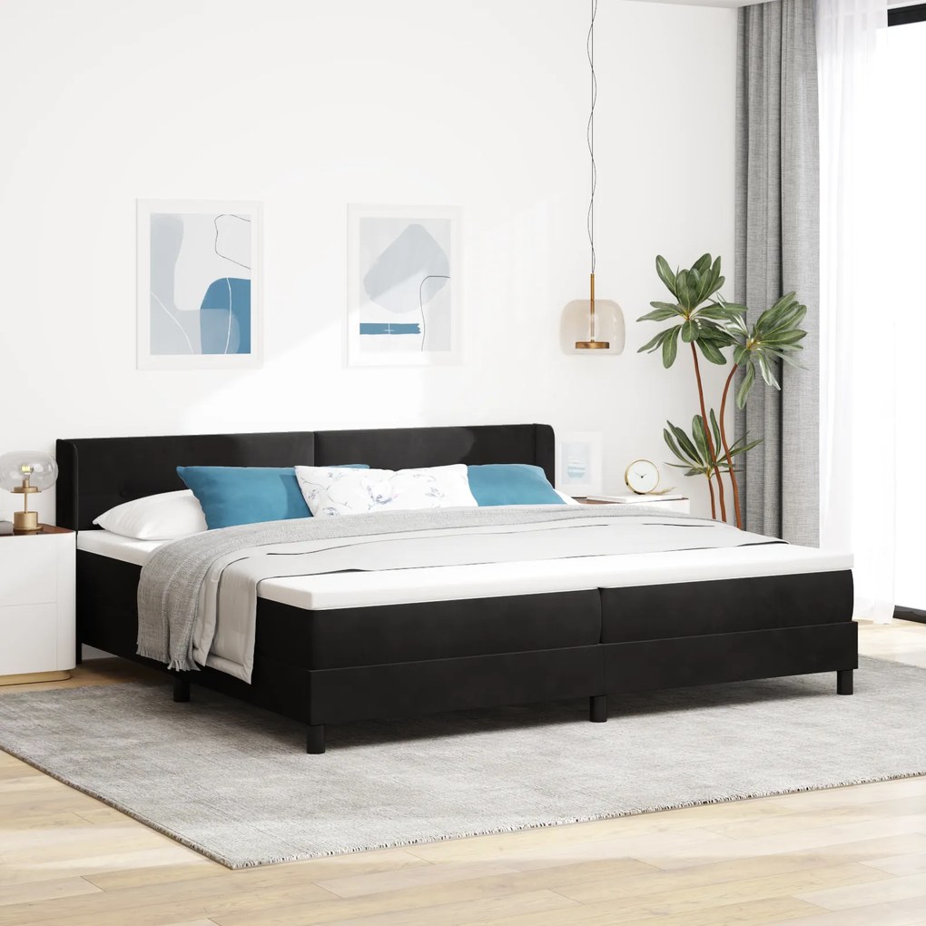 vidaXL Pat box spring cu saltea, negru, 200x200 cm, catifea