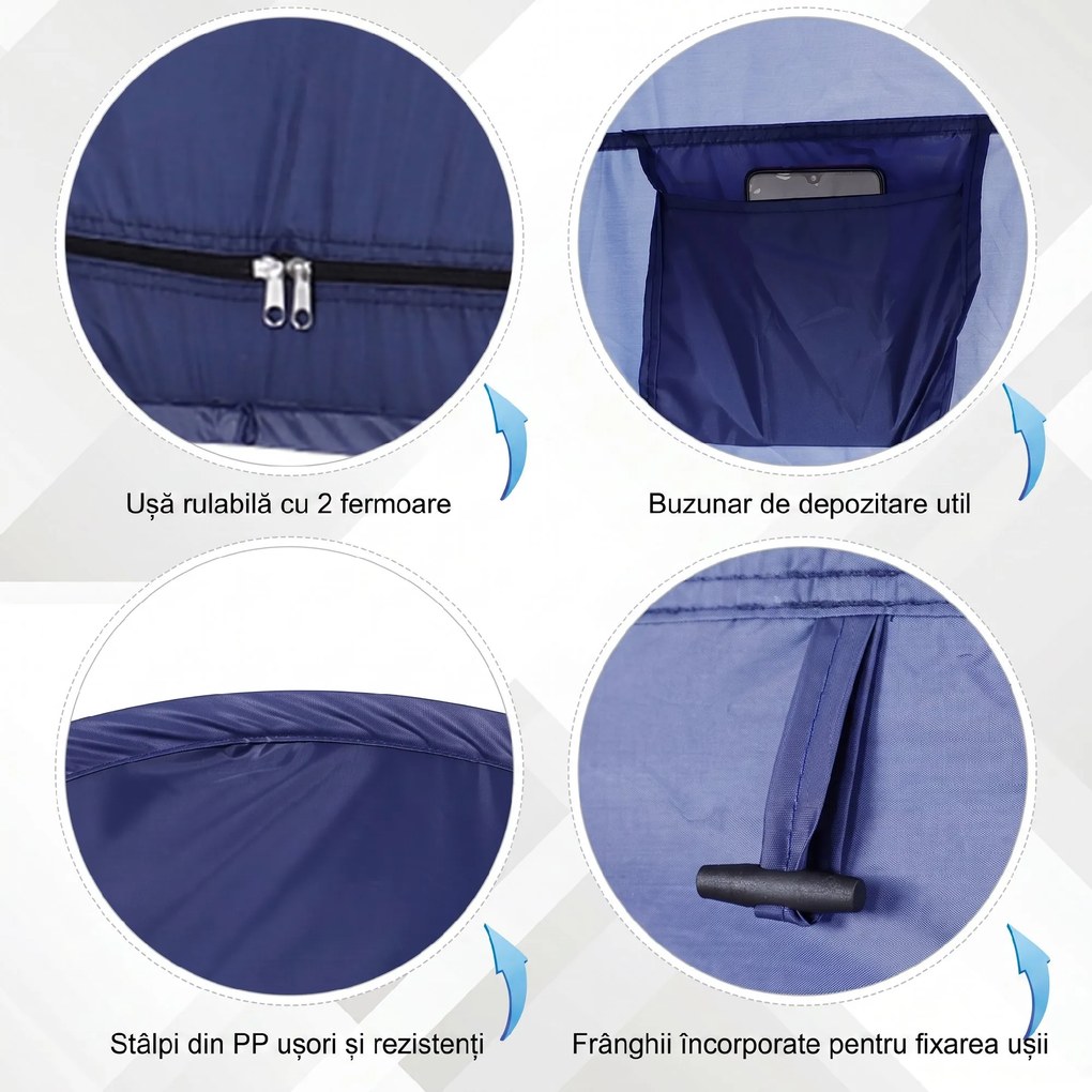 Outsunny Cort de Duș Pop Up Impermeabil cu Intrare cu Fermoar, 100x100x185 cm, Albastru | Aosom Romania