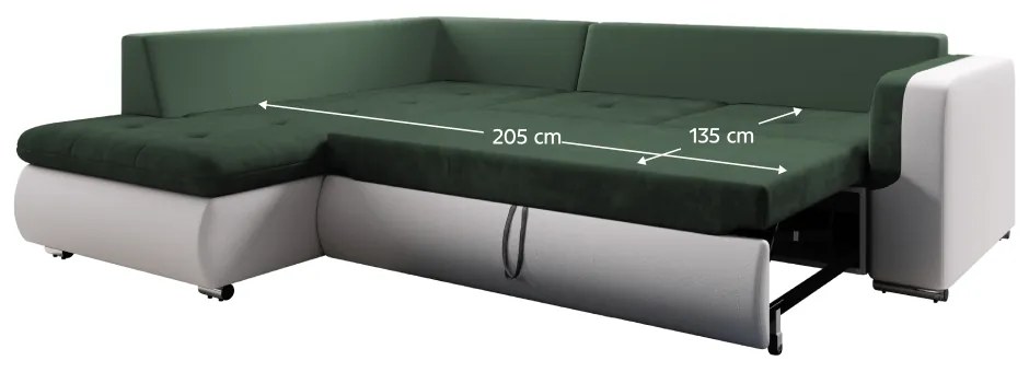 Canapea extensibilă, alb/verde, stânga, FURUD L ROH