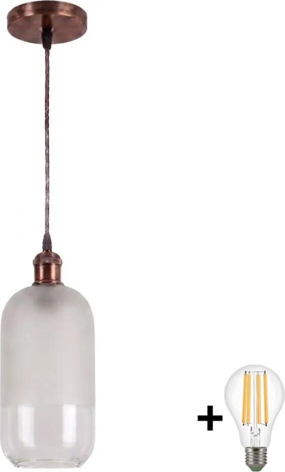 Brilagi - Pendul LED suspendat pe cablu RETRO GLASS 1xE27/60W/230V Ø 14 cm cupru/alb
