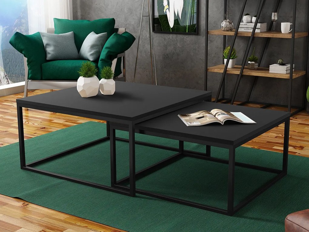 Set 2 măsuțe de cafea Mirola (Negru + negru molet). 1070676