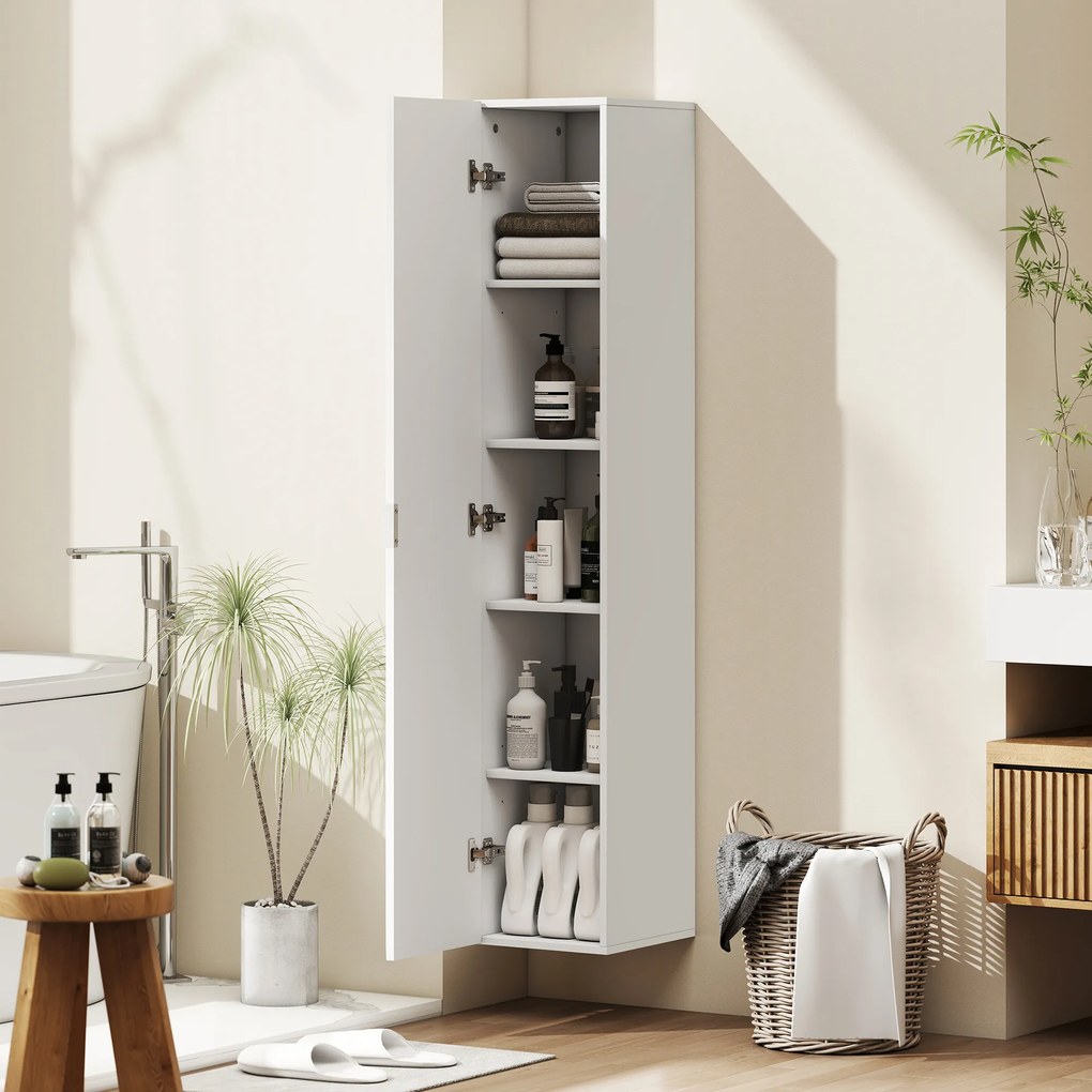 HOMCOM Dulap de Baie Suspendat, Colona de Baie cu 5 Niveluri și Rafturi Reglabile, Închidere Amortizată Soft Close, Dulap Salvaspațiu Modern, 30x31.5x160 cm, Alb | Aosom Romania