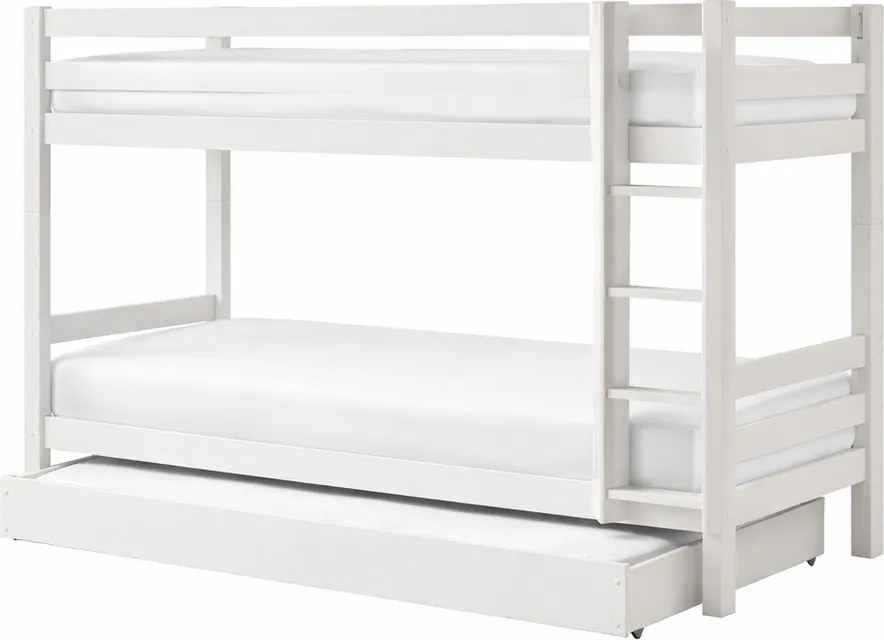 Pat pentru copii alb supraetajat/cu extensie suplimentară din lemn de pin cu spațiu de depozitare 90x200 cm PINO – Vipack