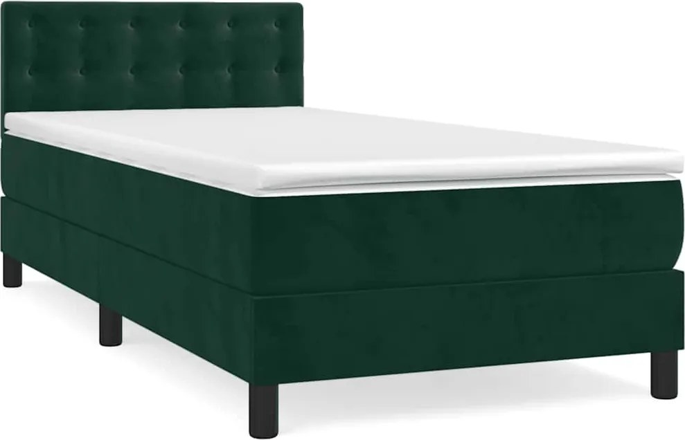 vidaXL Pat box spring cu saltea, verde închis, 100x200 cm, catifea
