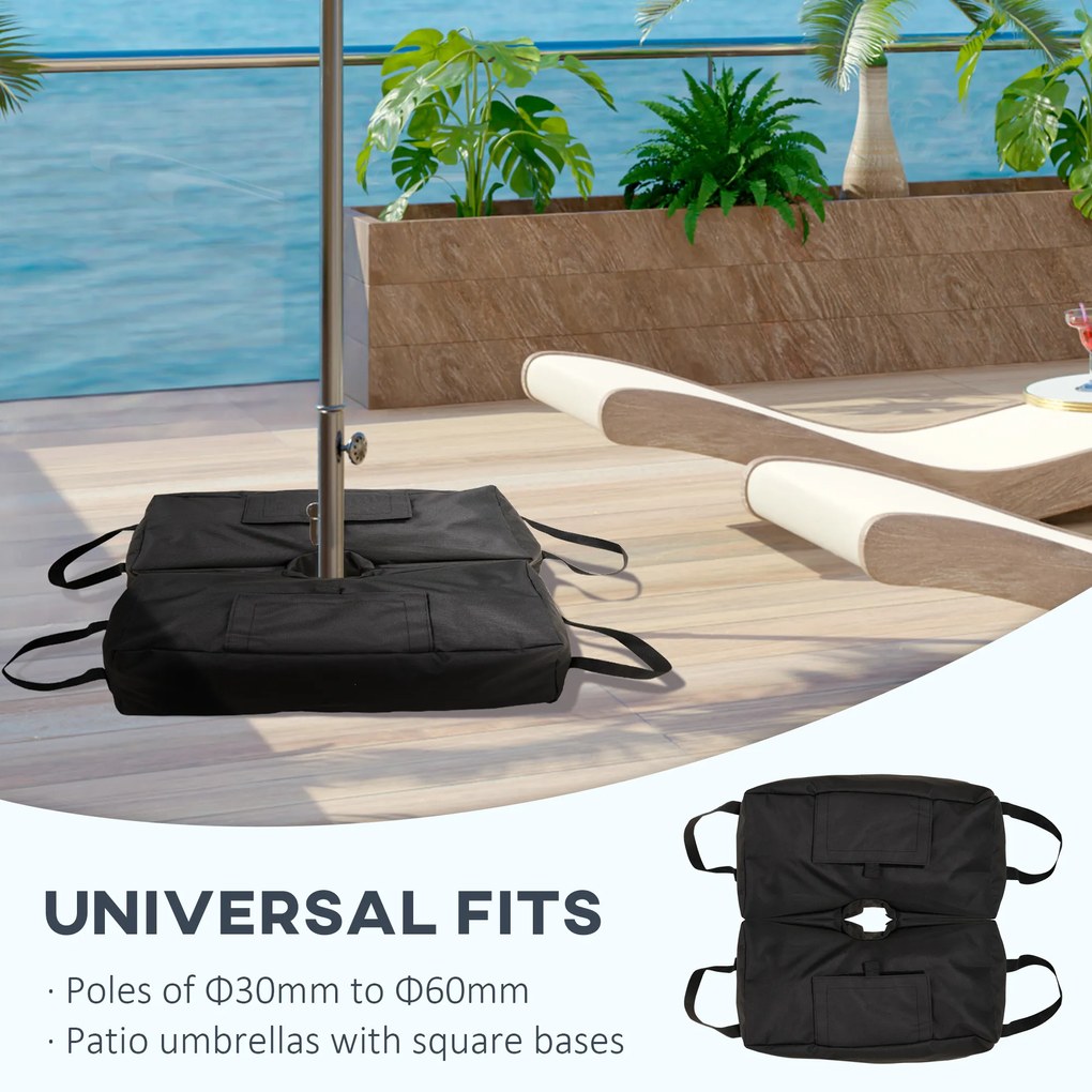 Outsunny Set 2 Baze pentru Umbrelă cu Sac Reîncărcabil cu 50 kg de Nisip, Mânere și Lopată, 50x25x18 cm, Negru | Aosom Romania