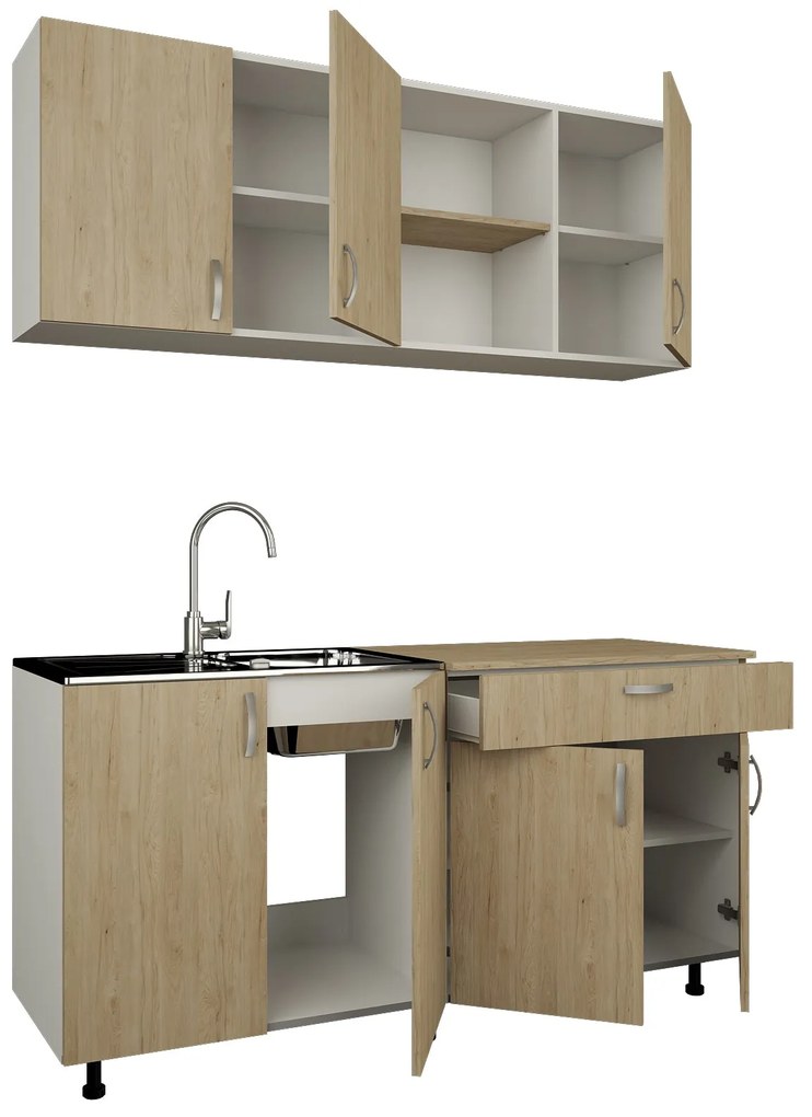 Bucatarie Roma, Lemn Natural/Alb, L 160 cm