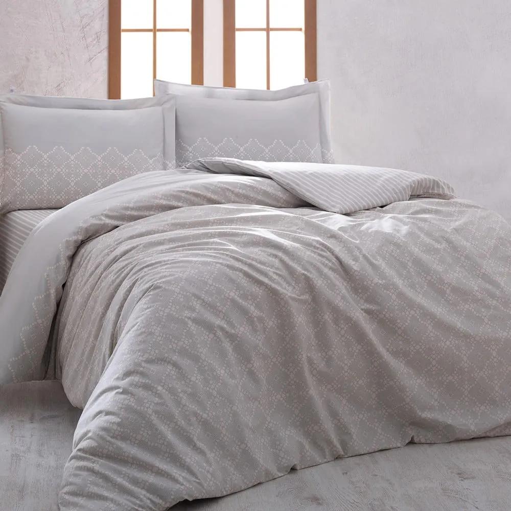 Lenjerie de pat din bumbac cu cearșaf pentru pat dublu Lace, 200 x 220 cm