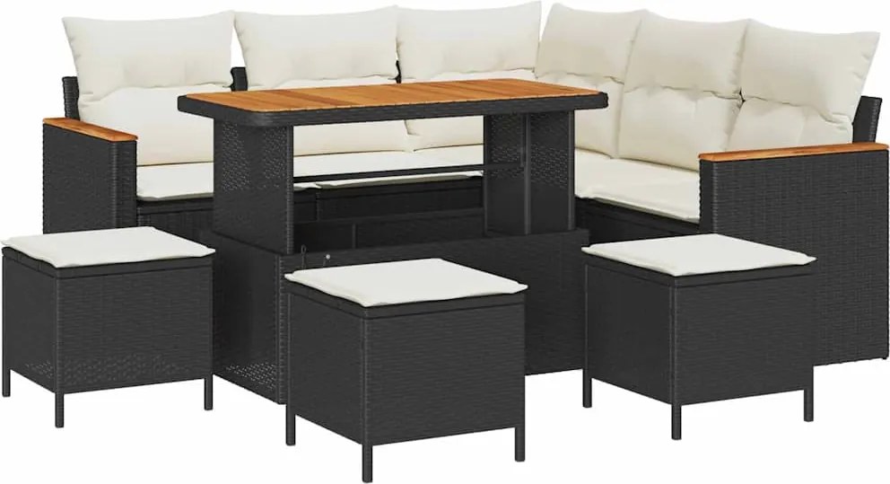 vidaXL Set de canapele pentru grădină cu pernă Negru Rattan poli