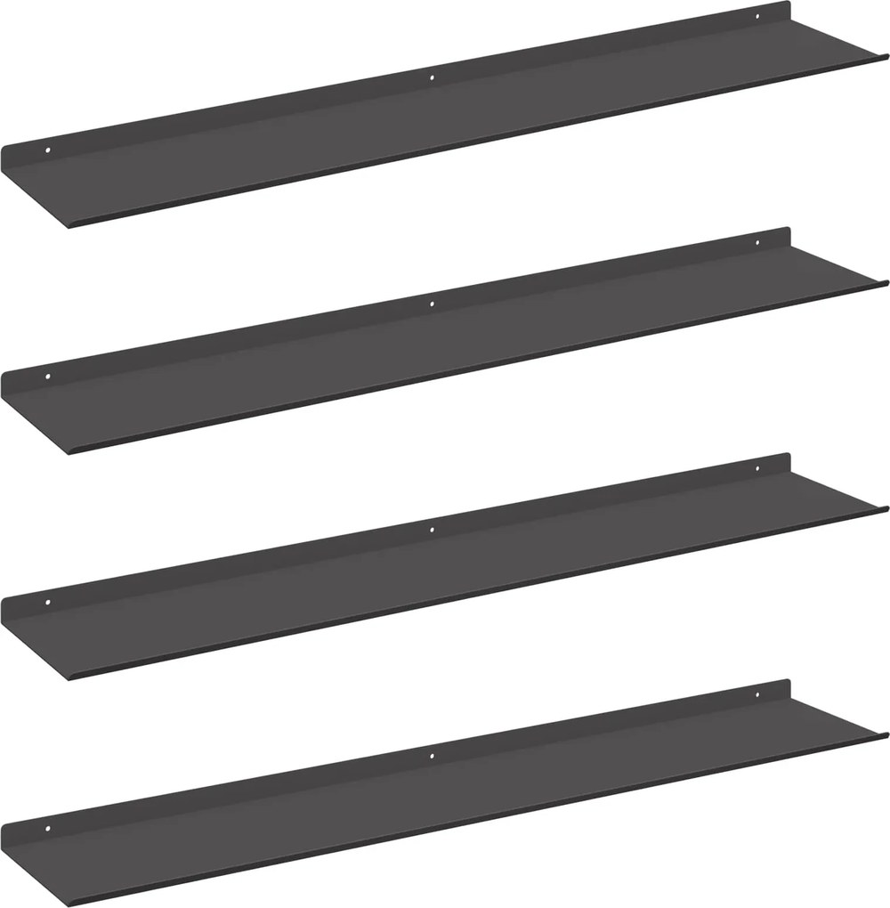 vidaXL Raft suspendat Pe perete 4 pcs Negru 100 x 18 x 2,5 cm Oțel