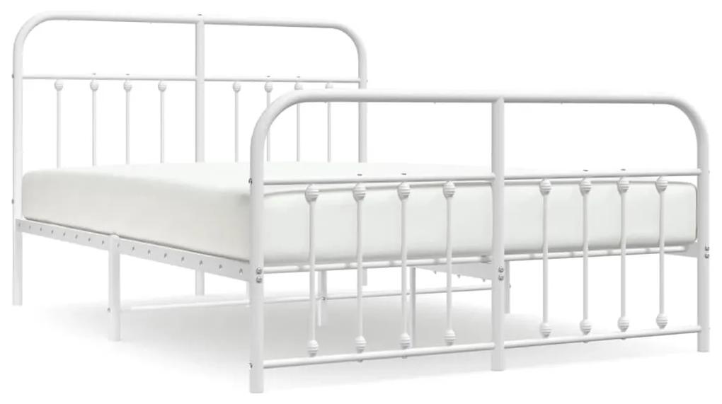 352644 vidaXL Cadru de pat metalic cu tăblie, alb, 135x190 cm