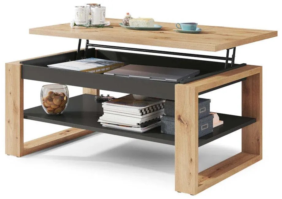 Masuta de cafea extensibila in decor stejar artisan PORTI 100x65 cm