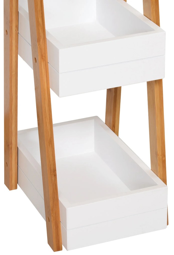 Raft cu 3 etajere Dulapior pentru baie cu economisire spatiu si multifunctional din lemn MDF si bambus 21x30x81cm, Alb HOMCOM | Aosom RO