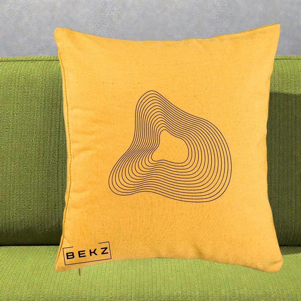 Perna Decorativa Abstract Linii Organice, 40x40 cm, Galben, Husa Detasabila, Perna Inclusa, BEKZ®