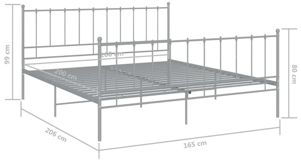 Cadru de pat, gri, 160x200 cm, metal Gri, 160 x 200 cm