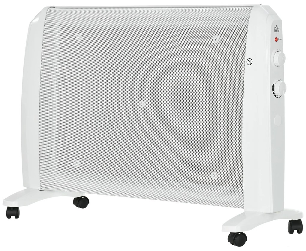 HOMCOM Încălzitor Electric 1000W/2000W Radiator din Mica cu 2 Niveluri de Putere pentru 15-20m² 79x27x54 cm Alb | Aosom Romania