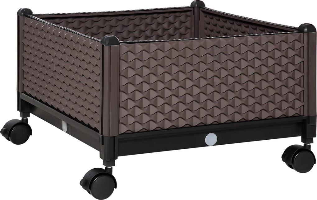 Outsunny Jardinieră din plastic cu roți și orificii de drenaj pentru cultivarea plantelor în exterior 50x50x33 cm Marrón | Aosom Romania