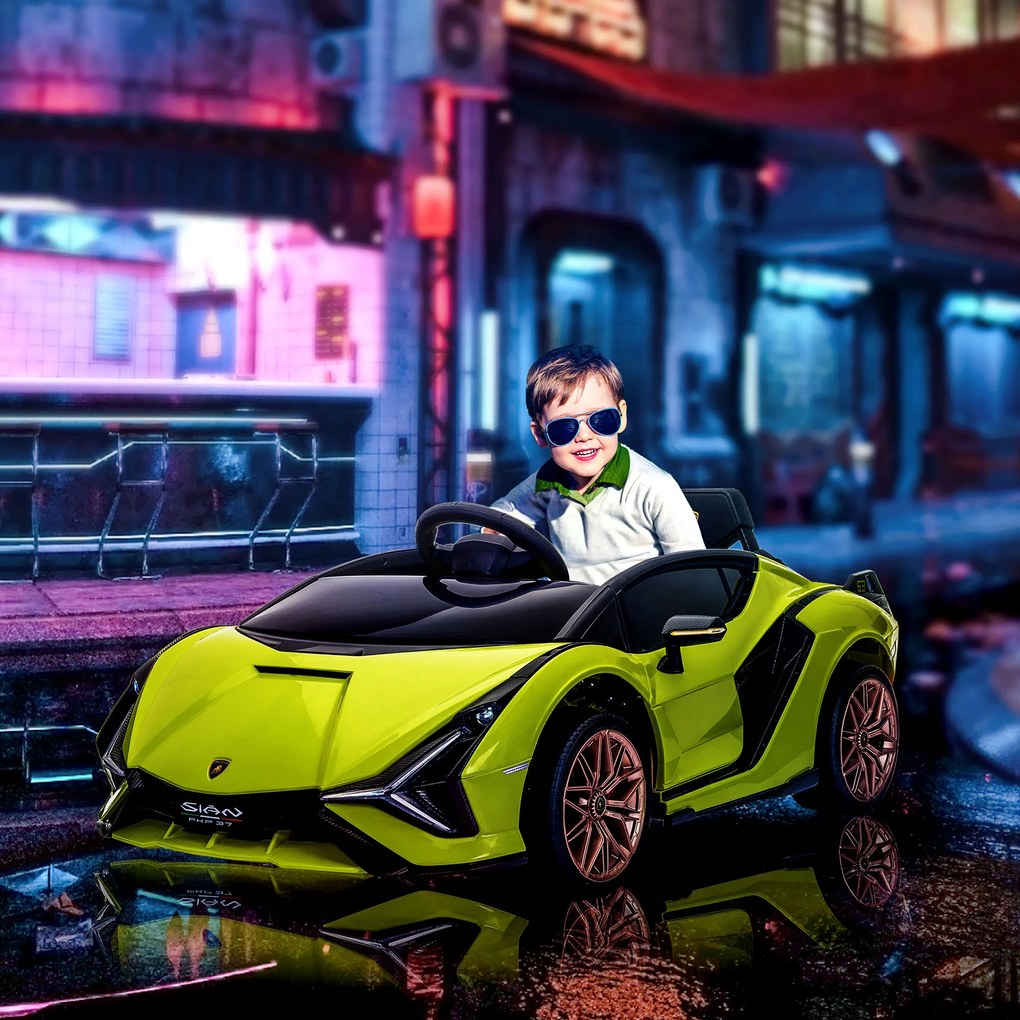 Masina electrica pentru copii 12V Lamborghini, telecomanda, viteza 3-8 km/h, 108x62x40cm, Verde HOMCOM | Aosom Romania