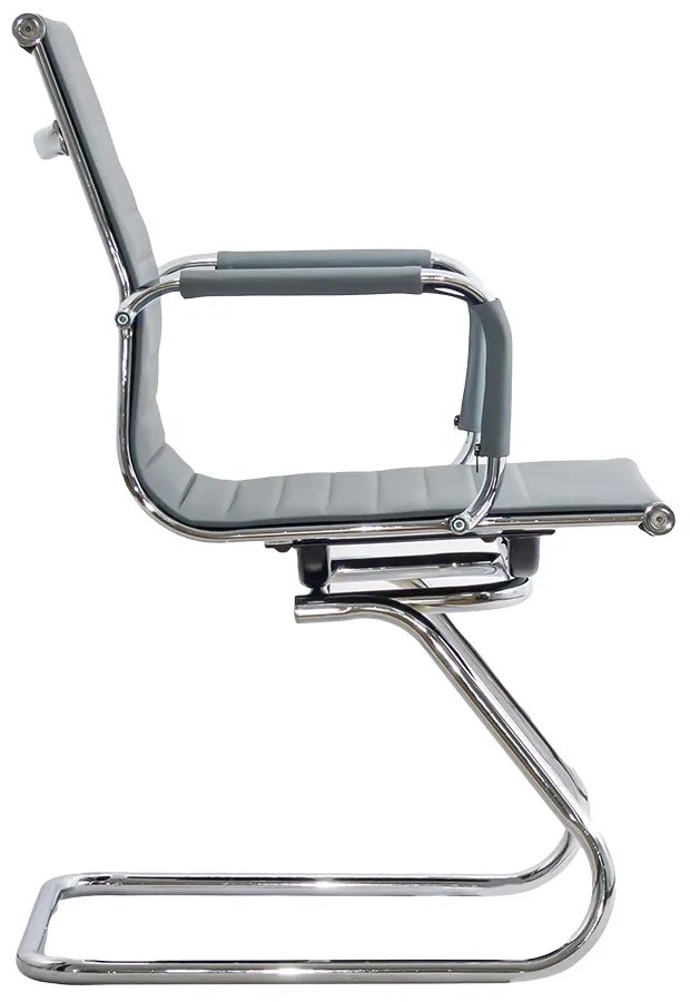 Scaun vizitator gri OFF 806 din piele ecologică cu bază metalică și cadru cromat