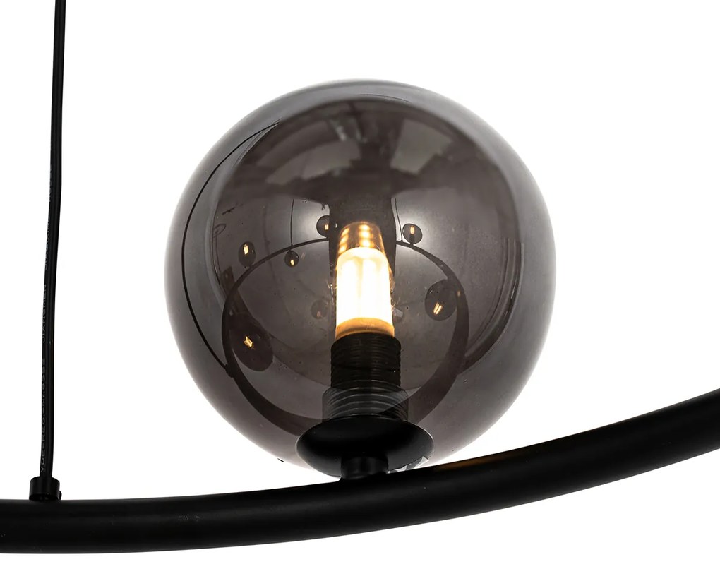 Lampă suspendată neagră cu sticlă fumurie rotundă cu 8 lumini - Monaco