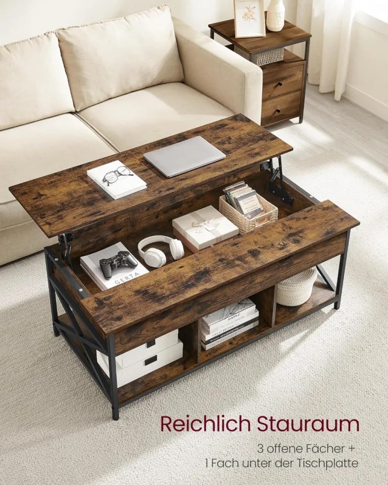 Masuta de cafea extensibila, 120 x 60 x 62 cm, metal / PAL, maro, Vasagle