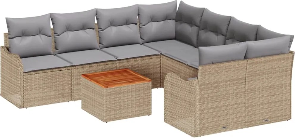 vidaXL Set de canapele pentru grădină cu pernă 9 pcs Bej poliratan