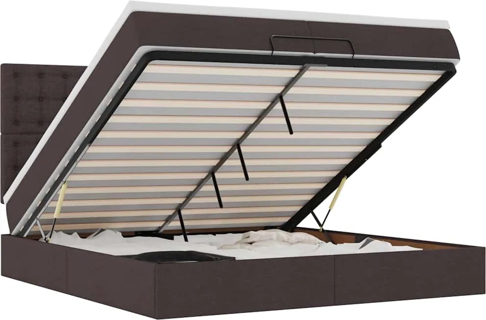 vidaXL Cadru de pat otoman cu saltele țesătură maro închis 200x200cm