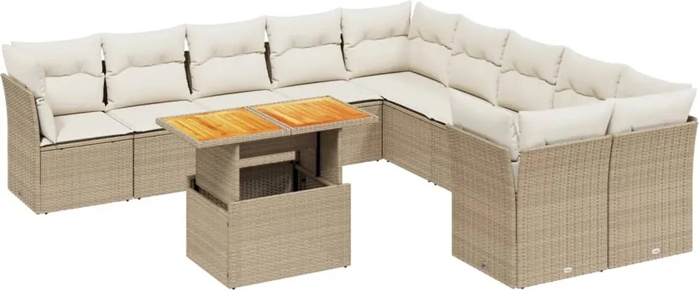 vidaXL Set canapele de grădină cu perne, 11 piese, bej, poliratan