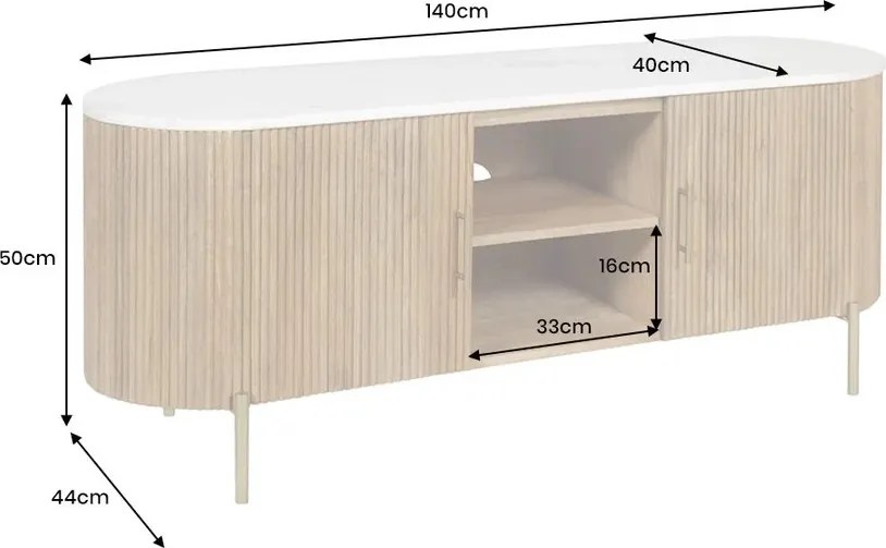 Comoda TV lemn de mango, marmura alba TRES CHIC 140cm