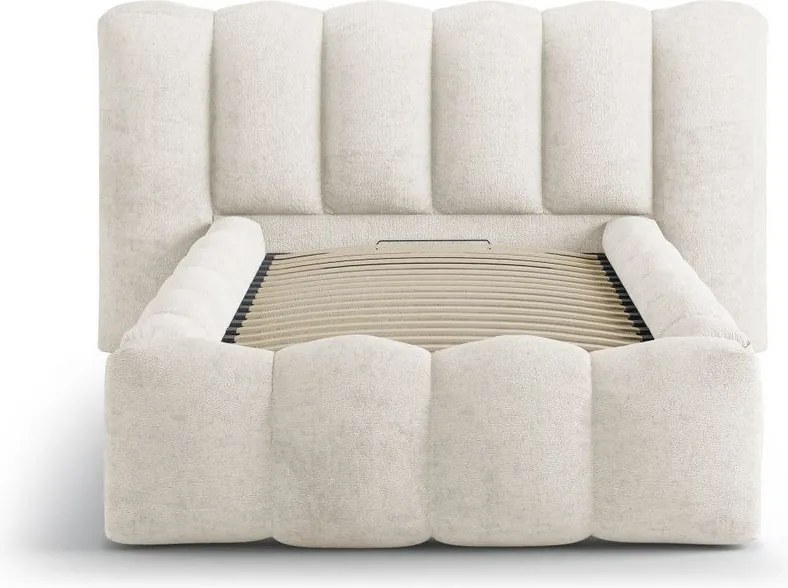Pat bej tapițat cu spațiu de depozitare cu somieră 90x200 cm Lupine – Micadoni